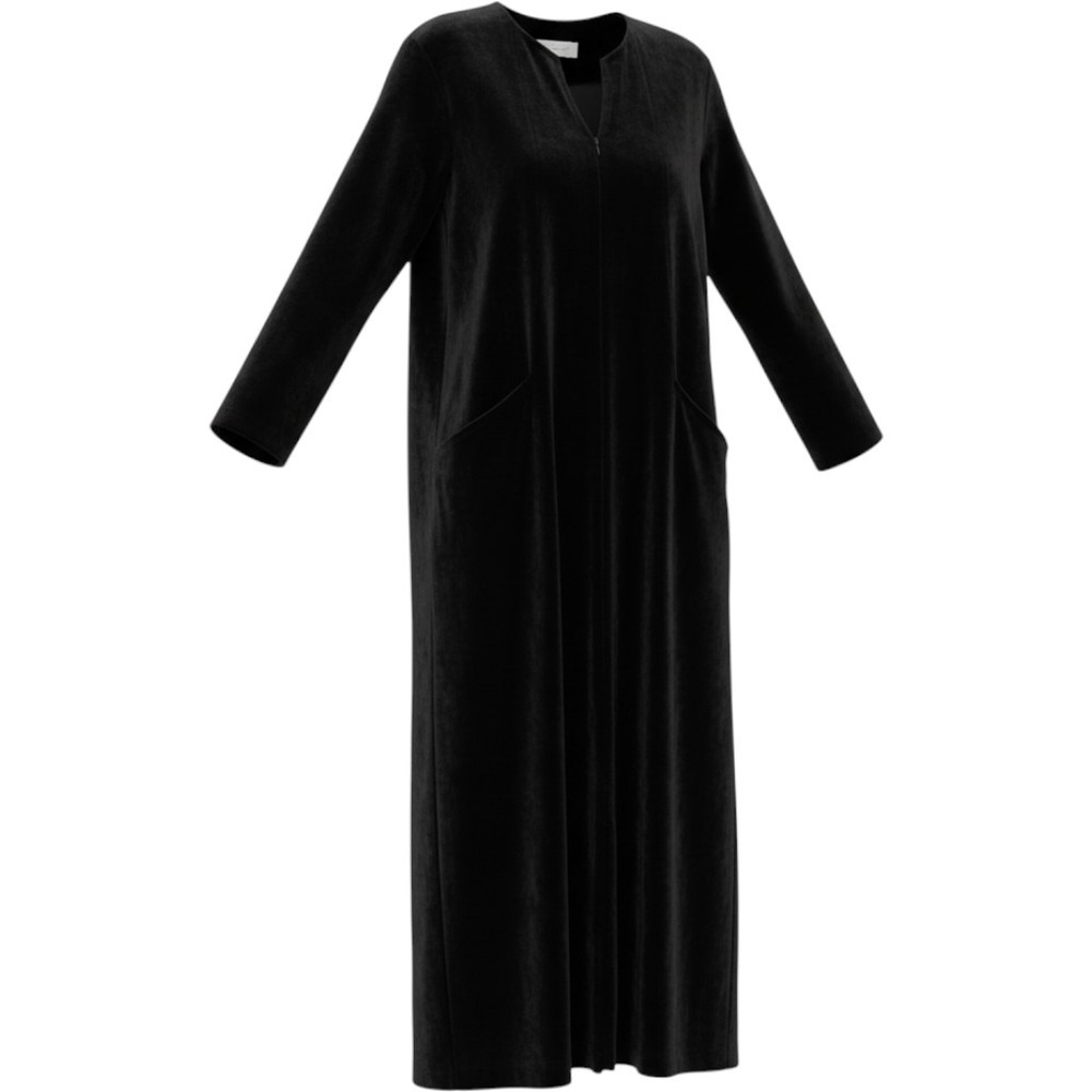 Diamond Tea Black Velvet Long 1/2 Zip Front Robe with Pockets XL